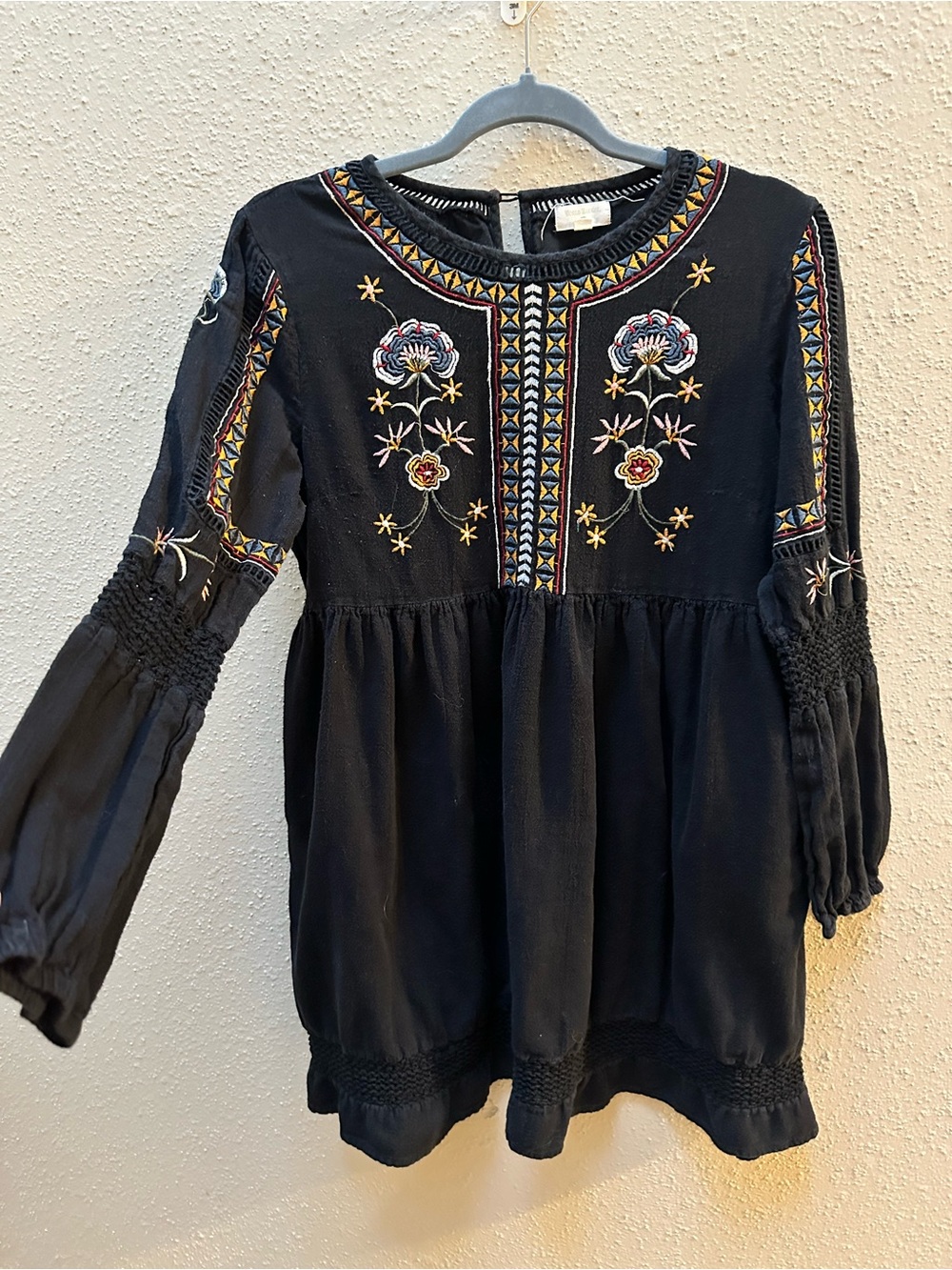World Market 100% Cotton Boho Floral Embroidery Tunic Mini Dress Long Sleeve S/M - Picture 6 of 9